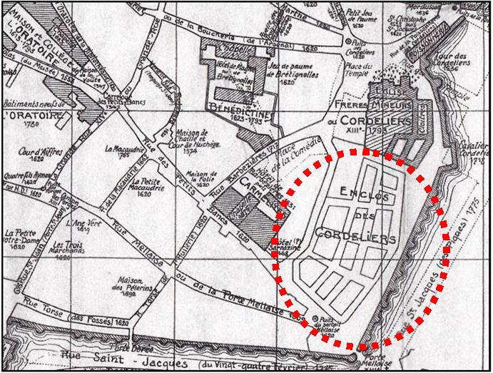 Fichier:Enclos des Cordeliers Fin XVIIIe.jpg