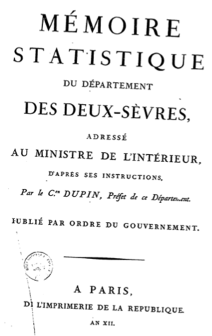 Mémoire statistique du département des Deux-Sèvres par Claude Dupin, an XII